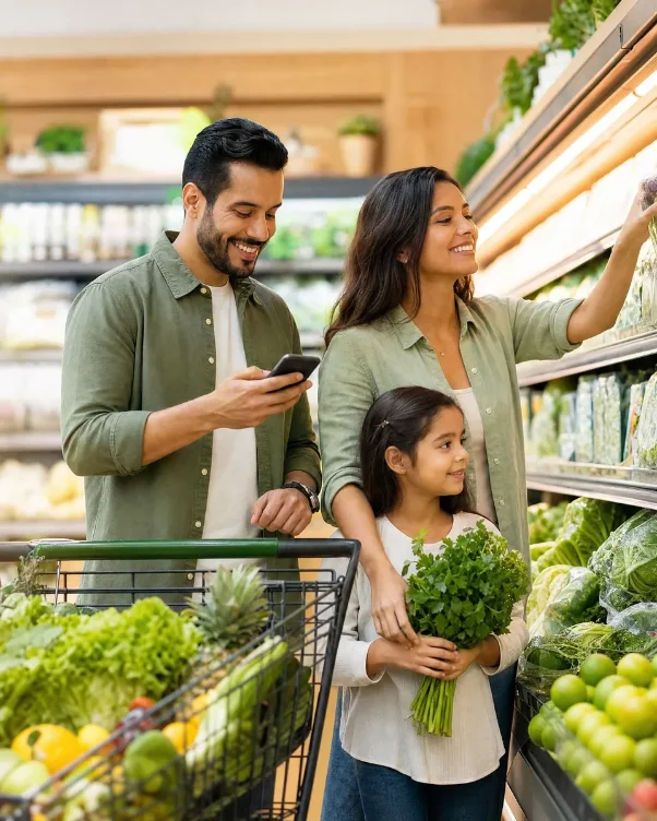 Família fazendo as compras do mês